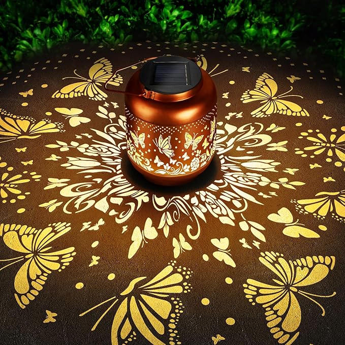 Birthday Gifts for Women Mom Grandma Solar Lantern Outdoor Waterproof, Gardening Gifts for Women, Butterfly Garden Decor Hanging Solar Lights Yard Decorations Outdoor, Backyard, Patio, Porch