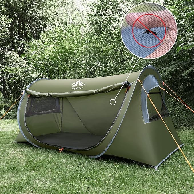 Night Cat Pop-up Camping Tent: 1 2 Person Tent Waterproof Instant Easy Setup Tunnel Tent