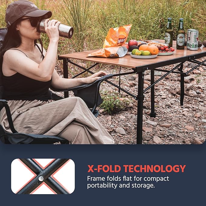 OUTSIDER Folding Camping Table Adjustable Height Foldable Roll-up Aluminum Camp Table Portable Table with Carry Bag - for Outdoor Cooking, Beach, Picnic, BBQ, Travel Style2