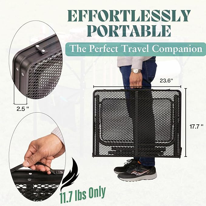 Folding Table w/ Carry Bag, Paper Towel Holder, Garbage Holder, Wing Panels, 3x2 FT Foldable Table for Portable Grill, Picnic, Outdoor, Beach, Small Folding Table Adjustable Height,Camping Table, BBQ