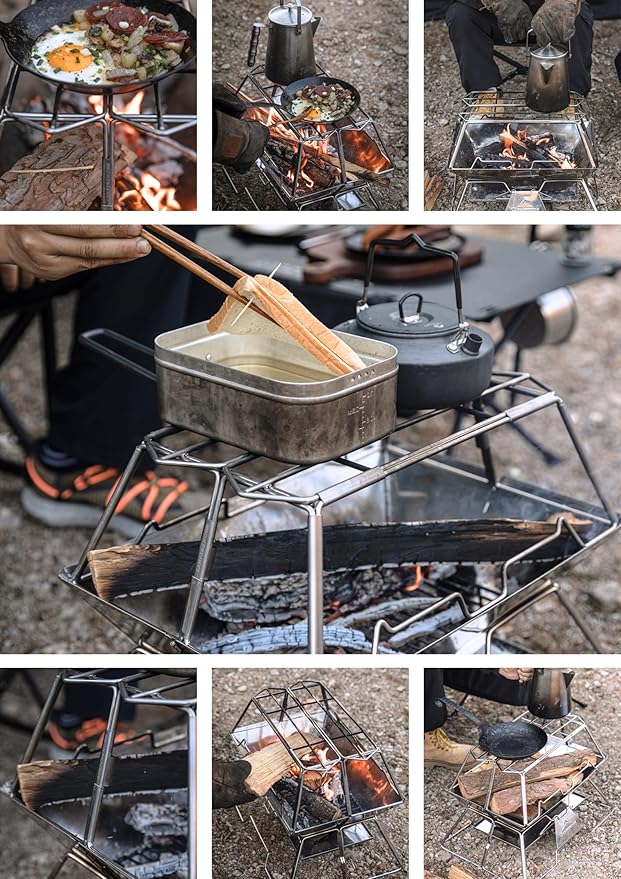 CAMPINGMOON Collapsable Cooking Stand Trivat Stainless Steel for Campfire Open Fire Camping Outdoor MT-3-ST