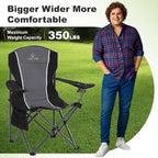 LET'S CAMP Oversized Outdoor Folding Camping Chair, 2 Pack Heavy Duty Arm Chairs with Cup Holder and Storage Bag, 350 LBS Weight Capacity, Grey