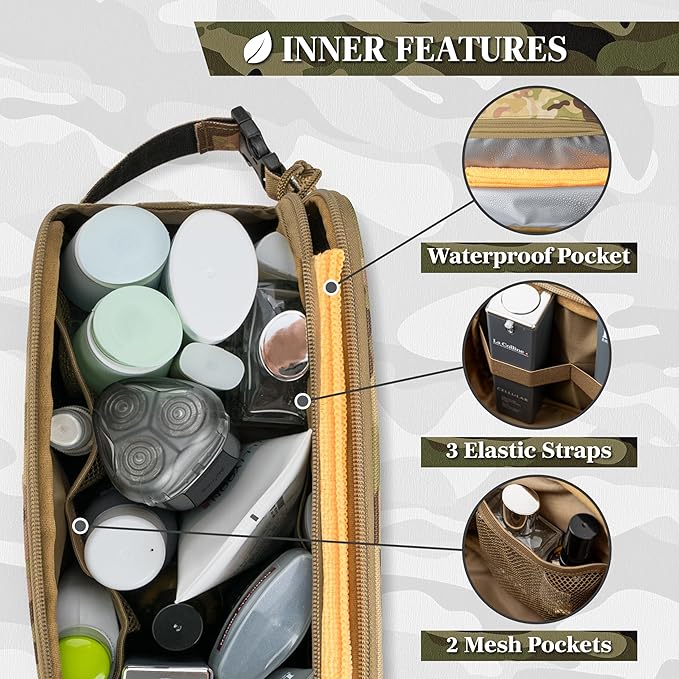 PAVILIA Tactical Toiletry Bag for Men, Travel Hygiene Bag, Military Gear Dopp Kit, Water Resist Molle Accessories Pouch, Mens Shaving Essentials, Gym Bathroom Shower Small Toiletries Tool EDC, Camo