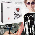 Swords Germany - brand quality 8 piece manicure pedicure grooming kit set for professional nail care genuine leather case white - Made in Germany