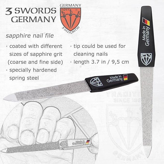 3 Swords Germany - Brand Quality 4 Piece Manicure Pedicure Grooming kit Set for Professional Finger & Toe Nail Care Tweezers File Clipper Fashion Leather case in Gift Box, Made by 3 Swords (03621)
