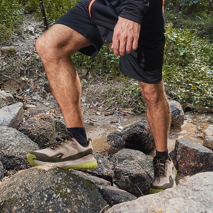 FitVille Men Waterproof Hiking Shoes Extra Wide Walking Shoes Slip-Resistant Trekking Trainers All-Terrain Quick Lace Sneakers for Travel, Camping, Running