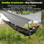 Camping Hammock with Mosquito Net and Rain Fly Tarp - 2 Person Hammock Tent, Portable Parachute Nylon Hammock for Outdoor, Hiking, Backpacking, Backyard, Travel (Hold Up to 500lbs) - Black