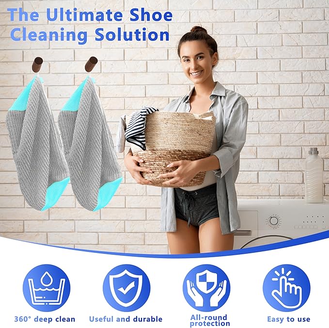 2Pcs Reusable Shoe Washing Machine Bag for Washer and Dryer:Free Up Hands, Prevent Deformation,shoe bag with Zipper Protection Design, Use for all Shoes,Sports Shoes(Gray)