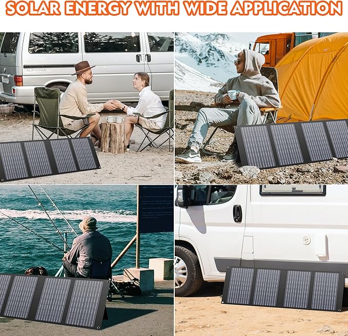 Apowking Portable Solar Panels 40W, Foldable Solar Panel Charger for 100-300W Portable Power Station, with Adjustable Kickstands, DC 18V Output, USB 3.0 and Type-C Ports for Camping Van RV Trip