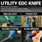 5-in-1 Dispatcher Tactical Knife with Glass Breaker, Seatbelt Cutter,Steel Serrated Blade,Flashlight and Carrying bag, Good for Military Emergency Outdoor Rescue (blue)