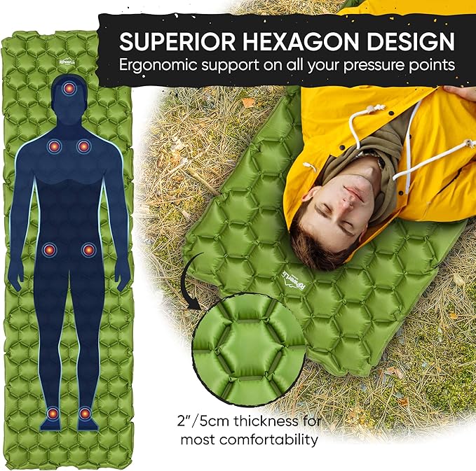 POWERLIX Ultralight Inflatable Camping Sleeping Pad - Camping Mattress Sleeping Mat for Backpacking, Hiking, Compact Lightweight Sleeping Pad for Camping, Inflation Bag/Repair Kit Included