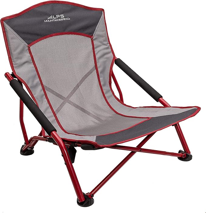 ALPS Mountaineering Rendezvous Low Camping Chairs for Adults with Arms, Cool Mesh Center, Powder Coated Steel Frame, Compact Folding Design and Carry Bag