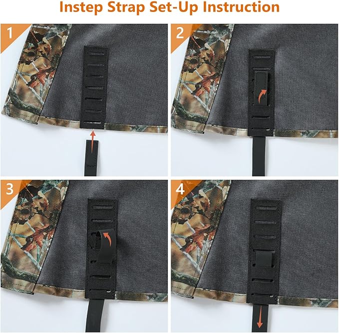 BASSDASH Camo Waterproof Hunting Leg Gaiters with Replaceable Insteps Lightweight Breathable Boot Gaiter for Hiking Trekking Fishing