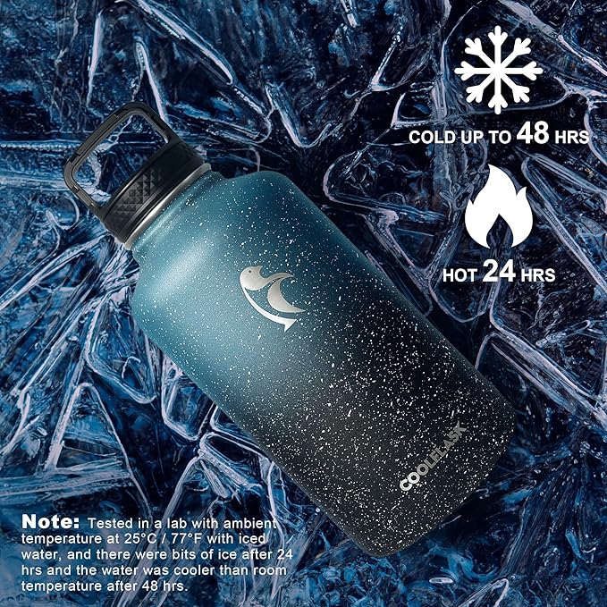 Coolflask 64 oz Water Bottle Insulated with Straw&3 Lids, Half Gallon Water Jug Galaxy Large Metal Stainless Steel Vacuum Flask for Gym, Sports and Travel, Keep Cold 48H Hot 24H,Turquoise