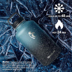 Coolflask 64 oz Water Bottle Insulated with Straw&3 Lids, Half Gallon Water Jug Galaxy Large Metal Stainless Steel Vacuum Flask for Gym, Sports and Travel, Keep Cold 48H Hot 24H,Turquoise