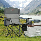 Oversized Folding Camping Chair, Heavy Duty Support 500LBS Outdoor Chair with Cup Holder Storage and Cooler Pouch, Collapsible Padded Arm Chair for Sports Garden Beach Fishing, Grey