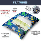 Boys Inflatable Camping Pillow Lite Kids w. Removable X-Form Padded Cover | Space Dinosaur | Comfort, Washable, Compact, Ultralight, Packable | Backpacking Hiking Travel Air Sleepover Scout