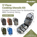 Camp Kitchen Cooking Utensil Set Travel Organizer Grill Accessories Portable Compact Gear for Backpacking BBQ Camping Hiking Travel Cookware Kit Water Resistant Case