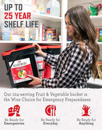 ReadyWise Emergency Food Supply - 104 Servings Freeze Dried Fruit and Vegetables Bucket, Protein Meals, Camping Essentials for Survival Food, Disaster Prepping Supplies, up to 25 Year Shelf Life