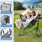 Hammock Camping Chair, 3 Heights Swinging Chair with Adjustable Backrest, Folding Rocking Chair with Head Pillow&Cup Holder, Outdoor Chair for Camping and Hiking, Supports 350lbs, Grey