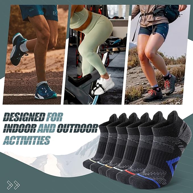 ANTSANG 6 Pairs Merino Wool Ankle Hiking Running Socks Compression Thick Cushion Breathable No Show Socks for Men Women