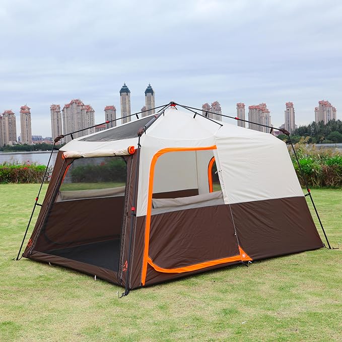 KTT Instant Tent 6 Person(C),Large Family Cabin Tents,Automatic Tent Build Quickly in 60S,2 Rooms,2 Top Windows,3 Doors and 3 Windows with Mesh,Waterproof,Big Tents for Outdoor,Picnic,Camping