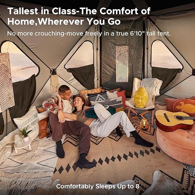 Space Acacia Lite Camping Tent | 2/3/4/8 Person Pop Up Tents for Camping | Lightweight & Durable Beach Tent | Level 7 Wind Resistance, UPF 50+ | Quick Setup for Camping & Backyard