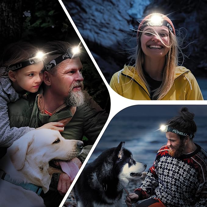 Foxelli LED Headlamp Flashlight for Adults & Kids, Running, Camping, Hiking Head Lamp with White & Red Light, Comfortable Headband, Lightweight & Waterproof, 3 AAA Batteries