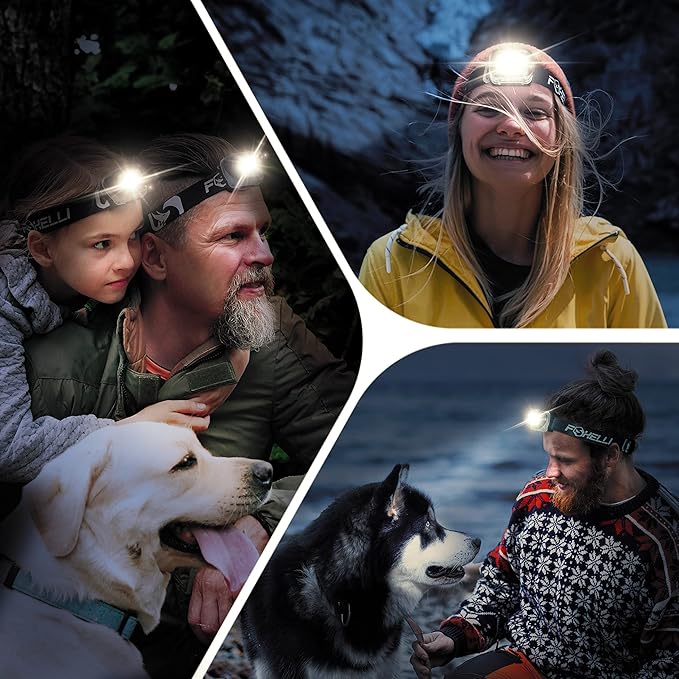 Foxelli LED Headlamp Flashlight for Adults & Kids, Running, Camping, Hiking Head Lamp with White & Red Light, Comfortable Headband, Lightweight & Waterproof, 3 AAA Batteries