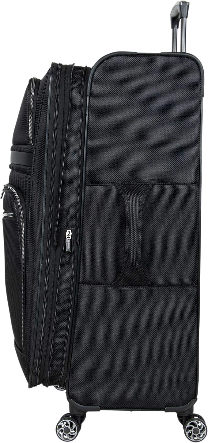 Kenneth Cole REACTION Rugged Roamer Lightweight Softside Expandable 8-Wheel Spinner Luggage, Black, 2-Piece (20” Carry-On/28” Check Size)