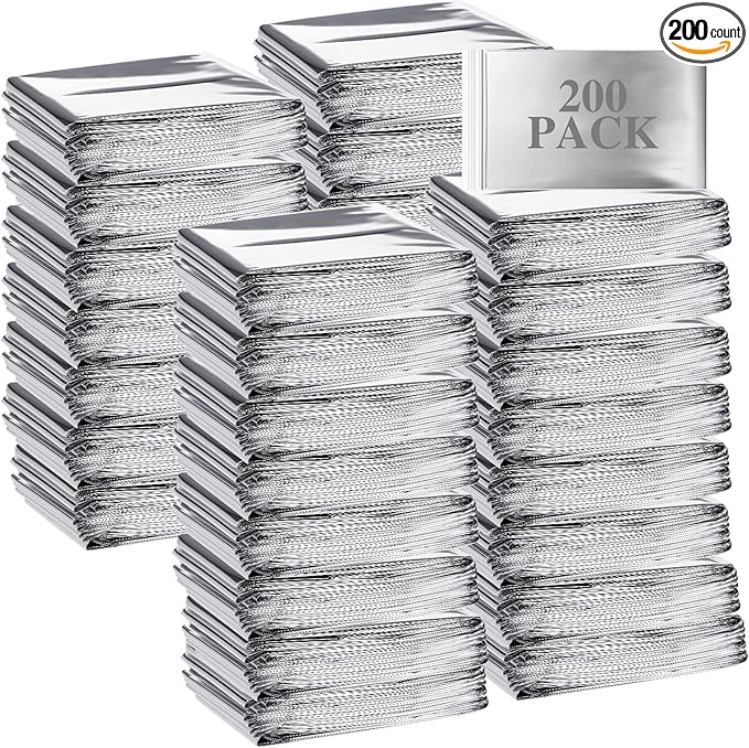 Macarrie Emergency Blanket Bulk Survival Thermal Silver Foil Reflective Blankets Pack for Cold Outdoors Camping Hiking First Aid Shelter Space Emergency Supplies Set