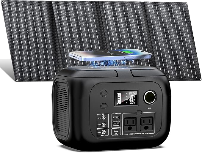 Solar Powered Generator 300W Peak/70400mAh, 260Wh Portable Power Station with Panels 40W Included, Solar Generator with AC Outlet 110V for Home Use, Camping, Outdoor, Power Backup