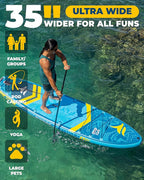 11'6x35'' Extra Wide Inflatable Paddle Board, 450lb Capacity Stand Up Paddle Board for Adults (x3), Stable Inflatable SUP, All Skill Levels, 3 Handles, 100L Backpack, 3PCS Paddle, 5L Dry Bag