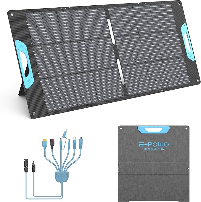 110W Portable Solar Panel for Power Station, 23.5% High Efficiency ETFE Foldable Solar Panels Charger, Fast Installation with Kickstands, IP67 Waterproof for RV, Outdoor Camping, Off Grid Blackouts