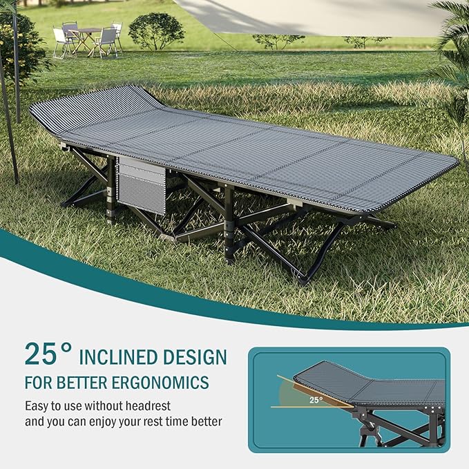 Camping Cot for Adults, Folding Bed with Comfortable Cushion, Tent Portable Sleeping Bed with Carry Bag for Camp, Office Use, Outdoor, Traveling Supports 450 lbs