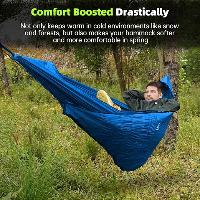 Hammock Underquilt for Camping Hammock - Blue - Full Length Camping Quilt for Lightweight Soft Warm 3-4 Seasons 41-68°F, for Hiking Backpacking Traveling Beach (Hold Up to 500lbs)