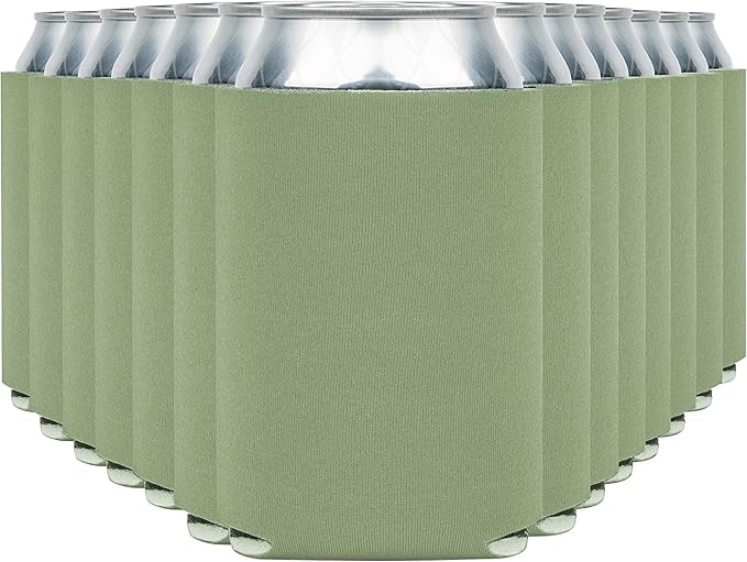 Blank Beer Can Cooler Sleeves (60-Pack) Soft Insulated Beer Can Coolies - HTV Friendly Blank Koolies in Bulk for Beer Cans & Bottles - Coolie Blanks for Vinyl Projects & Wedding Favors (Sage)