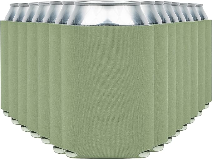Blank Beer Can Cooler Sleeves (110-Pack) Soft Insulated Beer Can Coolies - HTV Friendly Blank Koolies in Bulk for Beer Cans & Bottles - Coolie Blanks for Vinyl Projects & Wedding Favors (Sage)