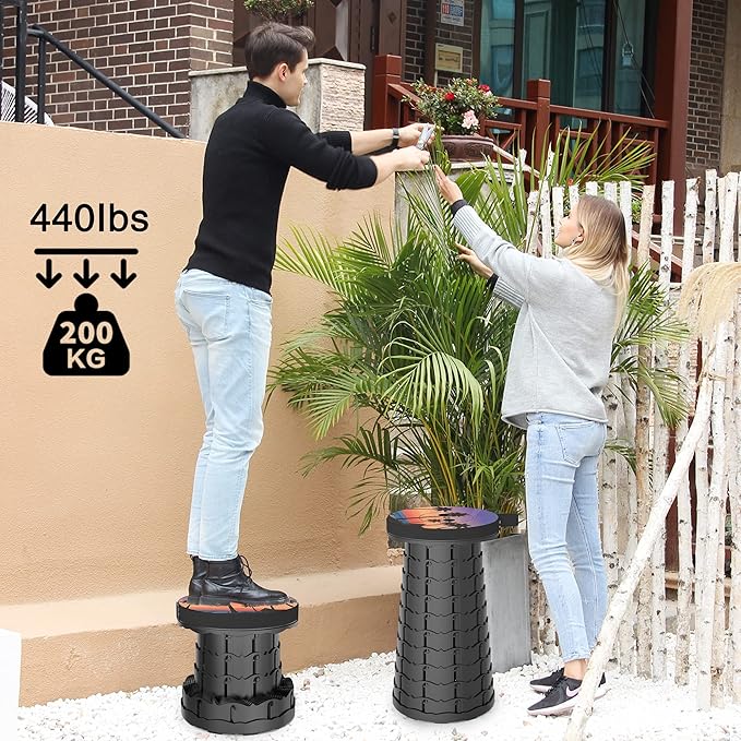 ALEVMOOM Upgraded Portable Collapsible Folding Stool Retractable Telescoping Stool for Adults Sturdy Capacity 440lbs Camping Chair for Outdoor Hiking Garden BBQ