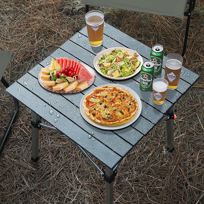 Folding Camping Table, Portable Lightweight Beach Tables for Sand Foldable, Aluminum Roll-up Folding Square Table for Outdoor Camping, Picnic, Card, Travel (Black)