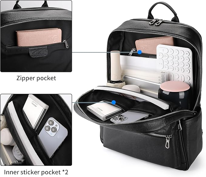 Large Black Leather Backpack for Men, 17.3 Inch Genuine Leather Laptop Backpack for Men, Minimalist Luxury Executive Computer Backpack for Travel Work
