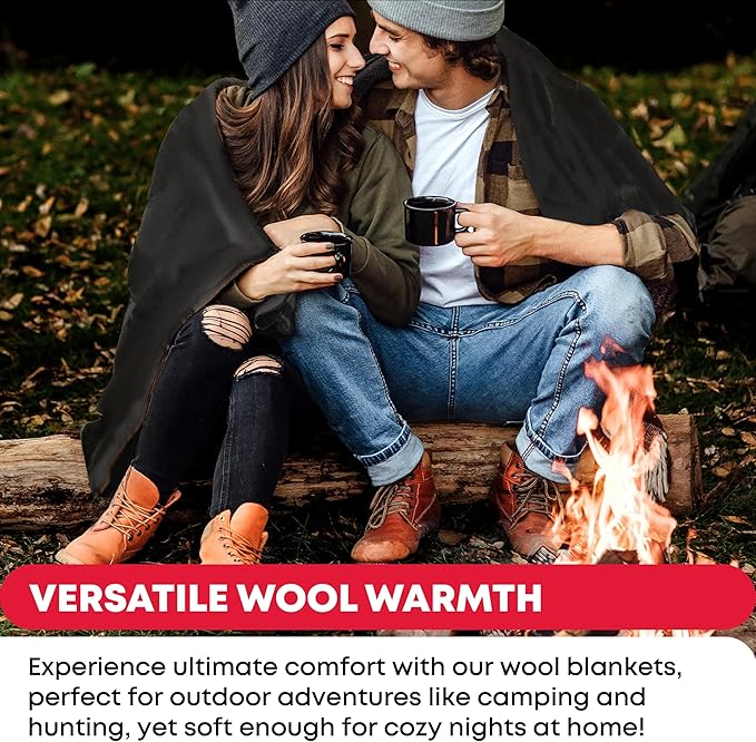 Military Wool Blanket 80% Wool - Warm, Washable, Perfect for Outdoors, Camping, Picnics, Travel, Car & Bushcraft Emergency Blanket, 96" x 66", 5 lbs. - Grey – Twin Size