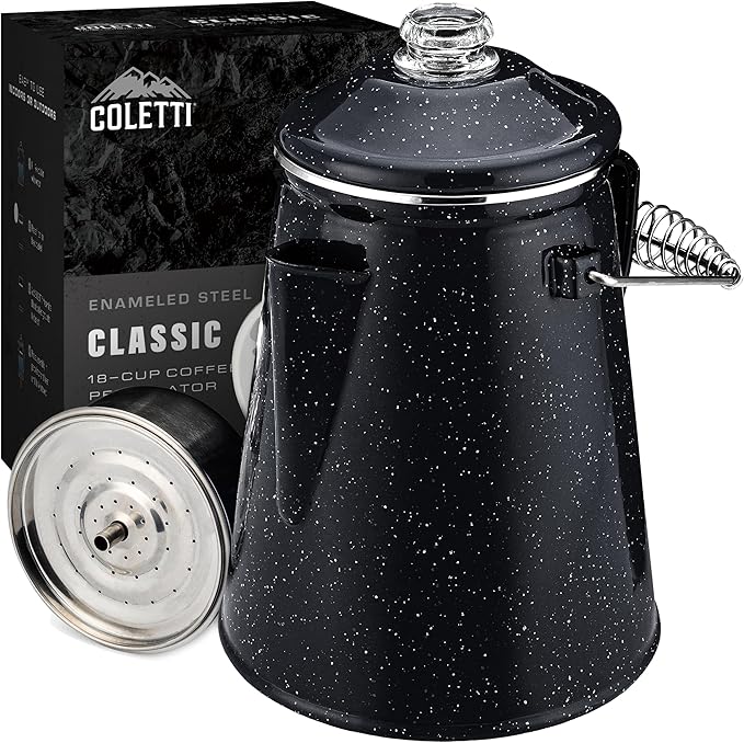 COLETTI Classic Percolator Coffee Pot — Camping Coffee Percolator, Campfire Coffee Pot – Camping Percolator for Groups — Brew for the Whole Campsite (Black, 18 Cup)
