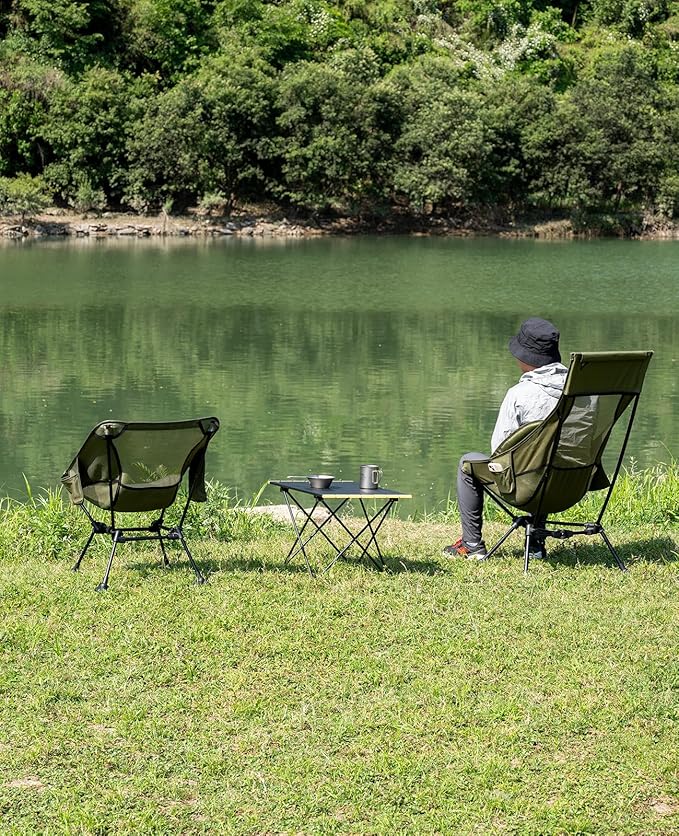 iClimb Ultralight Compact Camping Folding Beach Chair with Anti-Sinking Large Feet and Back Support Webbing (Green - Square Frame - 2PC)