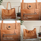 Italian Leather Tote Bag for Women - Large Shoulder Shopper, Fits 16” Laptop, Keychain Holder, Made in Italy