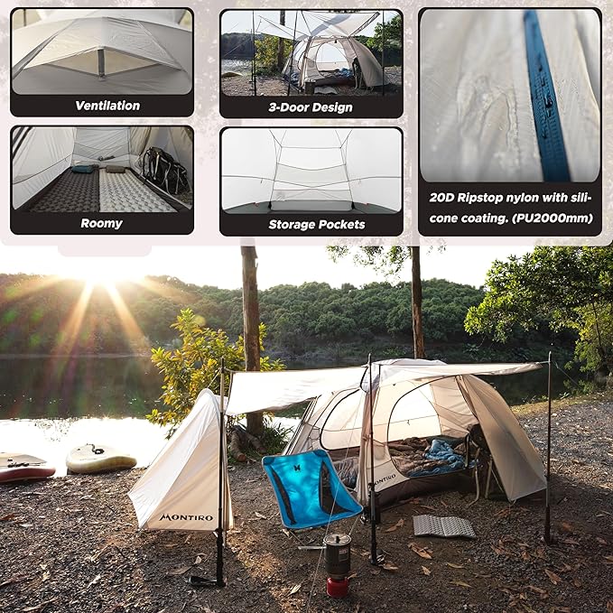 Triphyr Backpacking Tent with F-Nexus Extension 2-Person Combo, Attachable Extension Shelter, Lightweight 2 Person Tent for Backpacking Camping Hiking & Biking