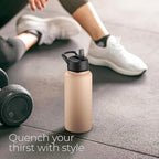 SipX™ Triple-Insulated Stainless Steel Water Bottle 32oz. With 3 Lids, BPA-Free Reusable Insulated Water Bottle Keeps Cold 24 Hours, Metal Water Bottle Made Of Sustainable Material For Hiking & Biking