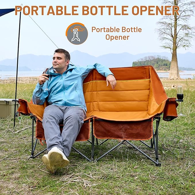 Timber Ridge Double Camping Chair, Heavy Duty Outdoor Folding Camp Couch, Loveseat Camping Chairs Perfect for Campsites, Patio/Lawn, Soccer Games or Other Youth Sports, Supports 600 lbs