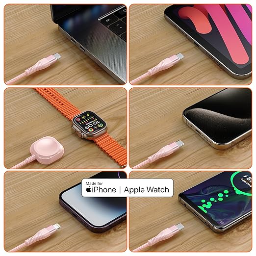 Apple Watch Charger 6FT Multi Charging Cable, Magnetic Nylon Braided USB C Port to Lightning Type-C Cord 3 in 1 Charging Wire for Airpods iPhone iPad iWatch Phone