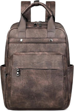 MASINTOR Leather Laptop Backpack for Women, Stylish Computer Backpack College Business Work Shoulder Bags Work and Travel Retro Coffee